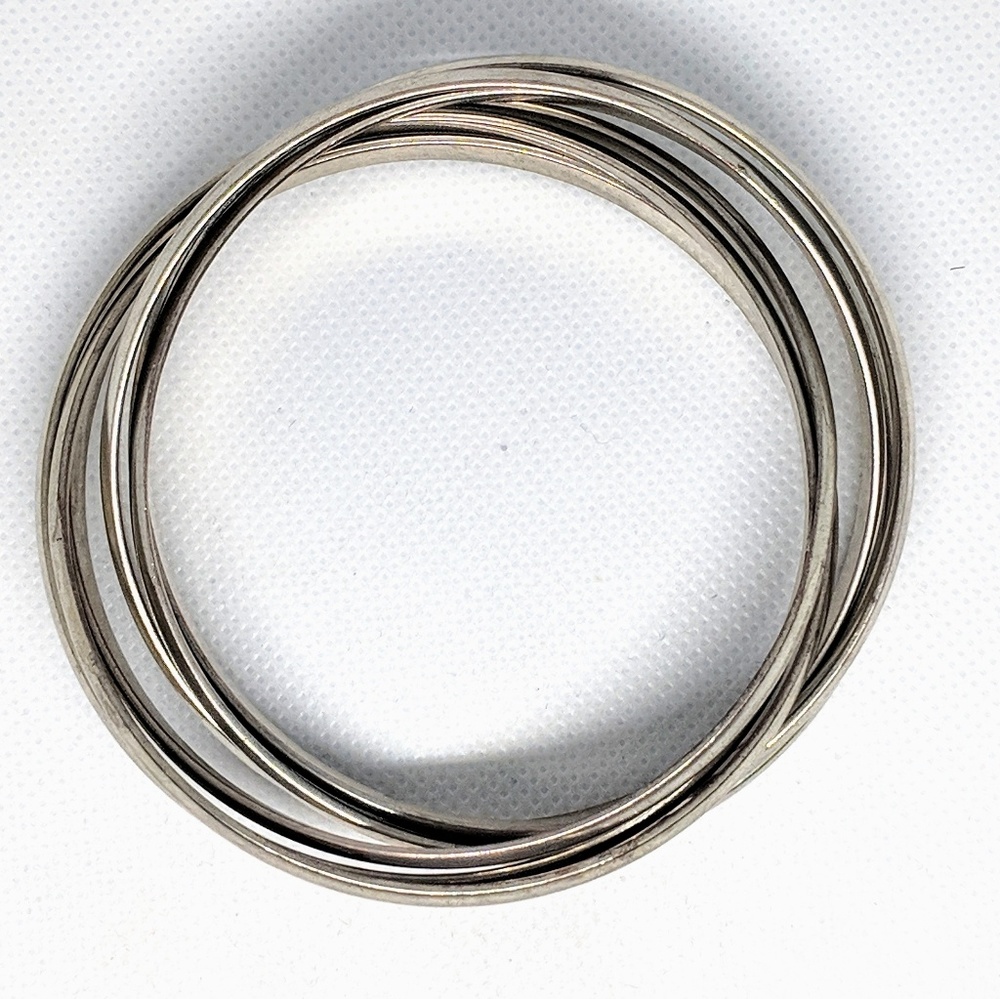 Six Interlocking Silver Tone Bangle Bracelets - image 7